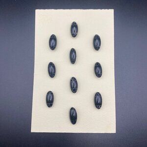 Antique Black Jet Glass Oval Buttons Set 10 Victorian Molded Design Self Shank